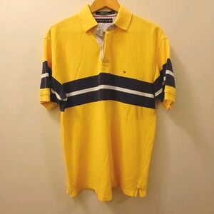 Vintage Tommy Hilfiger Polo Shirt Men's Med Short Sleeve Logo Embroidered Yellow
